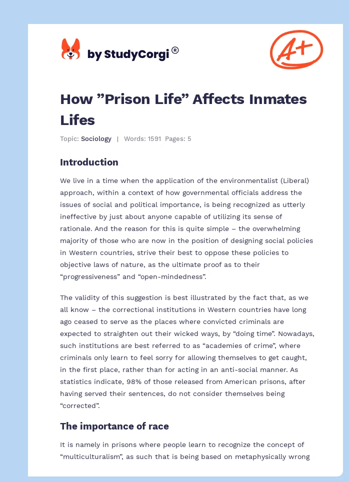 How ”Prison Life” Affects Inmates Lifes. Page 1