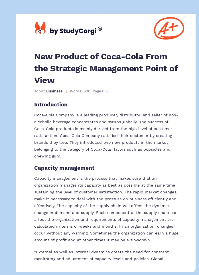 New Product of Coca-Cola From the Strategic Management Point of View. Page 1
