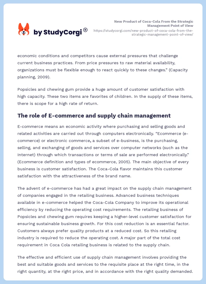 New Product of Coca-Cola From the Strategic Management Point of View. Page 2