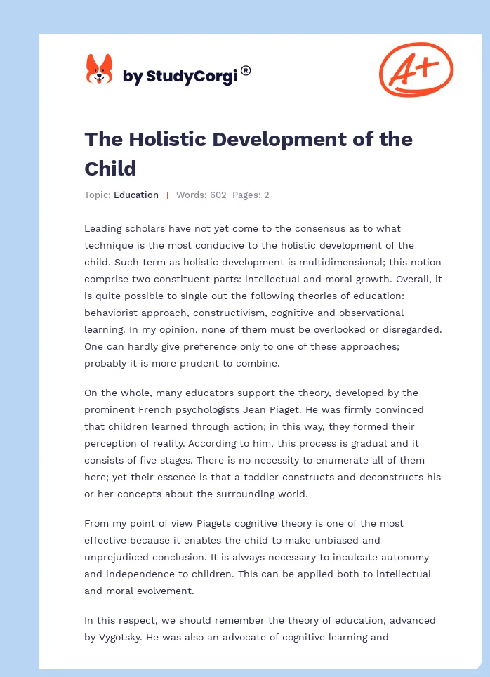 The Holistic Development of the Child. Page 1