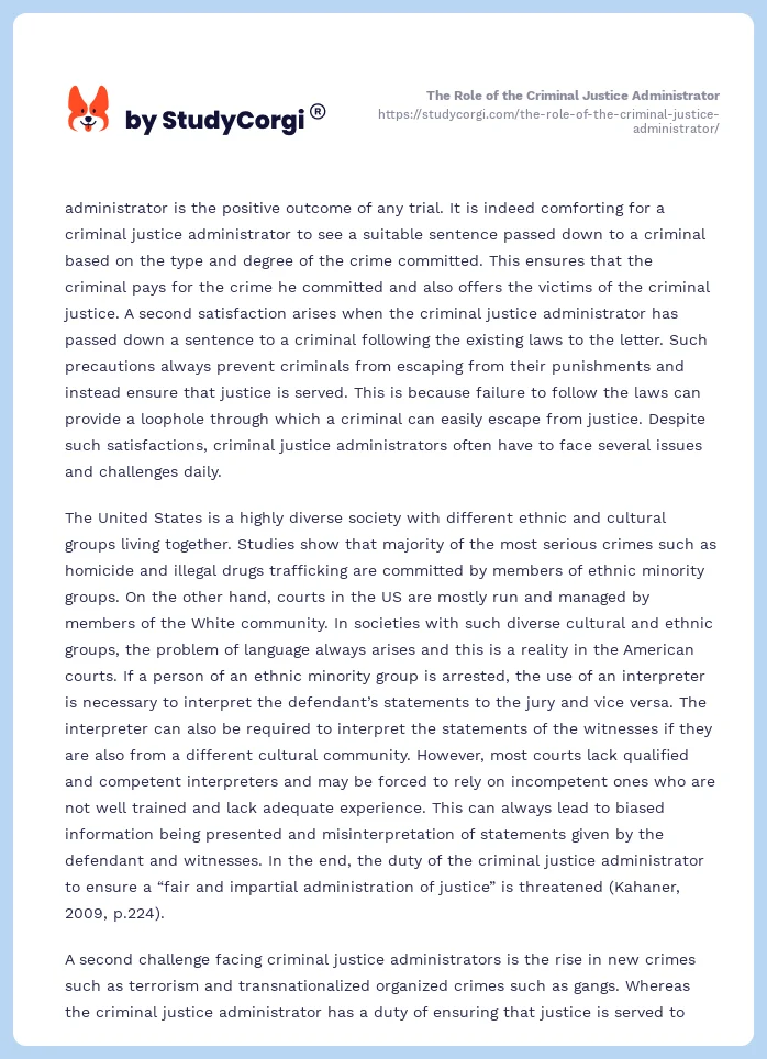 The Role of the Criminal Justice Administrator. Page 2