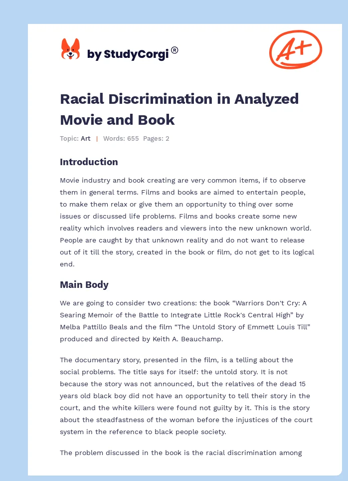 Racial Discrimination in Analyzed Movie and Book. Page 1