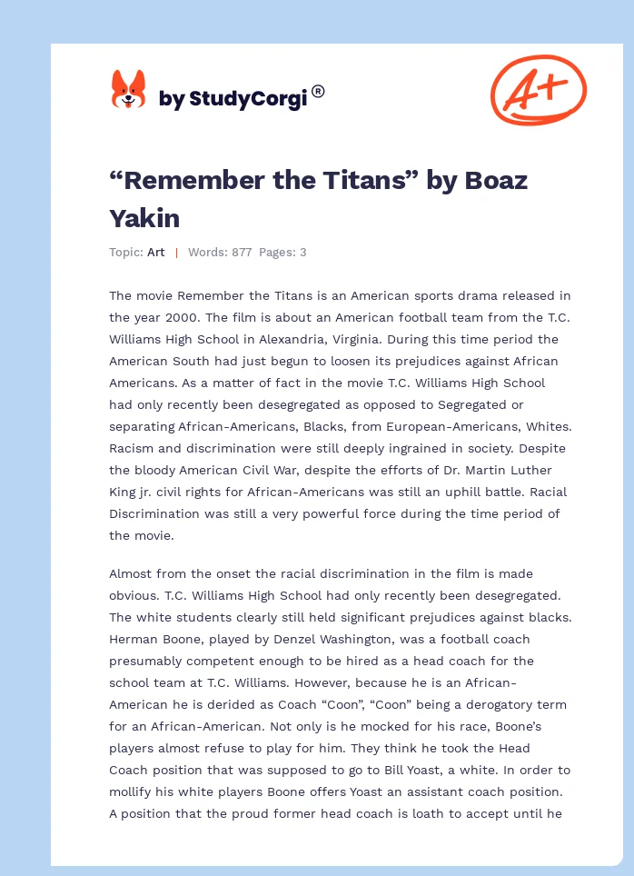 “Remember the Titans” by Boaz Yakin. Page 1
