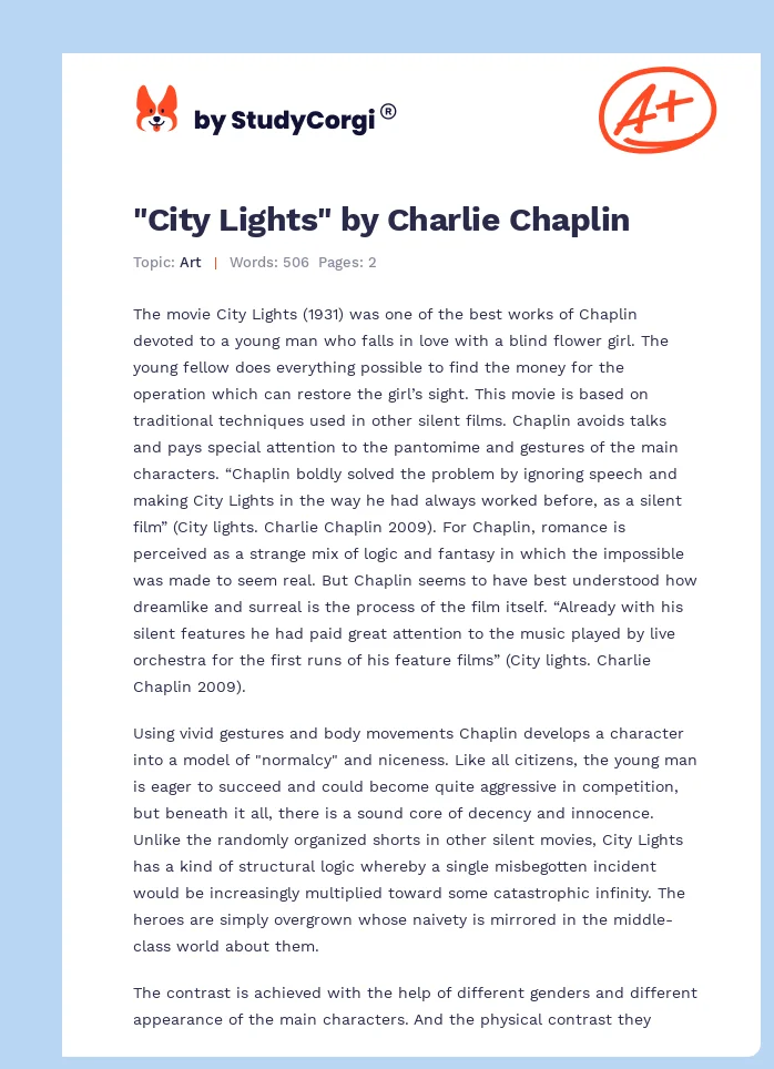 "City Lights" by Charlie Chaplin. Page 1