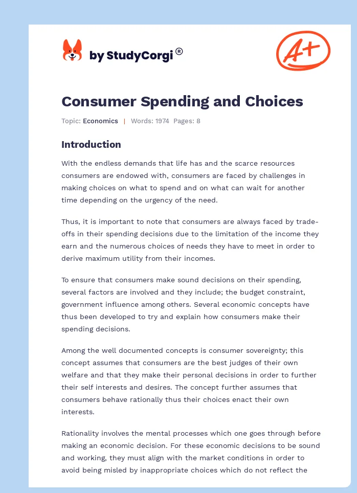 Consumer Spending and Choices. Page 1