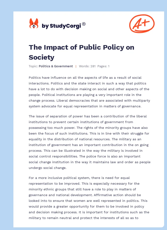 The Impact of Public Policy on Society. Page 1