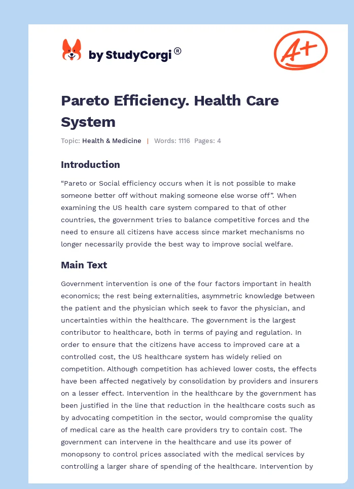 Pareto Efficiency. Health Care System. Page 1