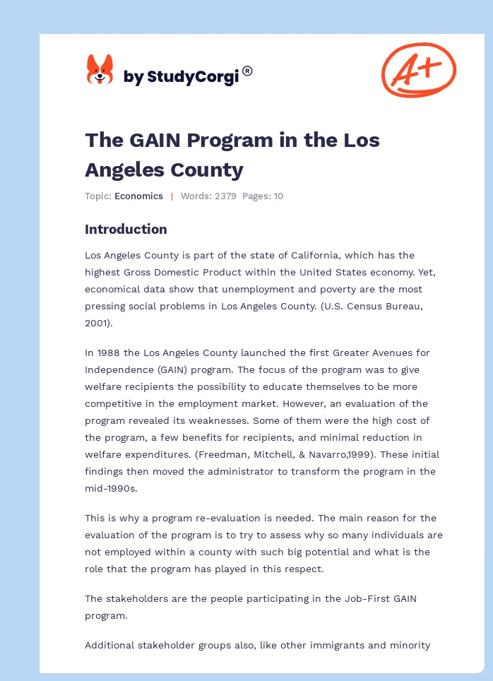 The GAIN Program in the Los Angeles County. Page 1