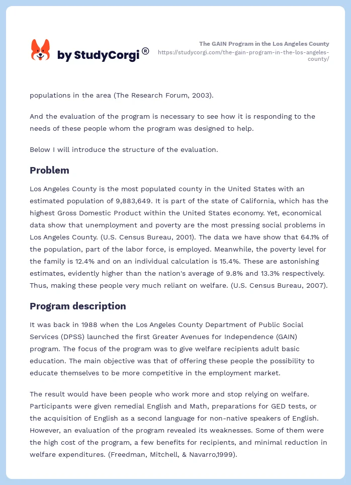The GAIN Program in the Los Angeles County. Page 2
