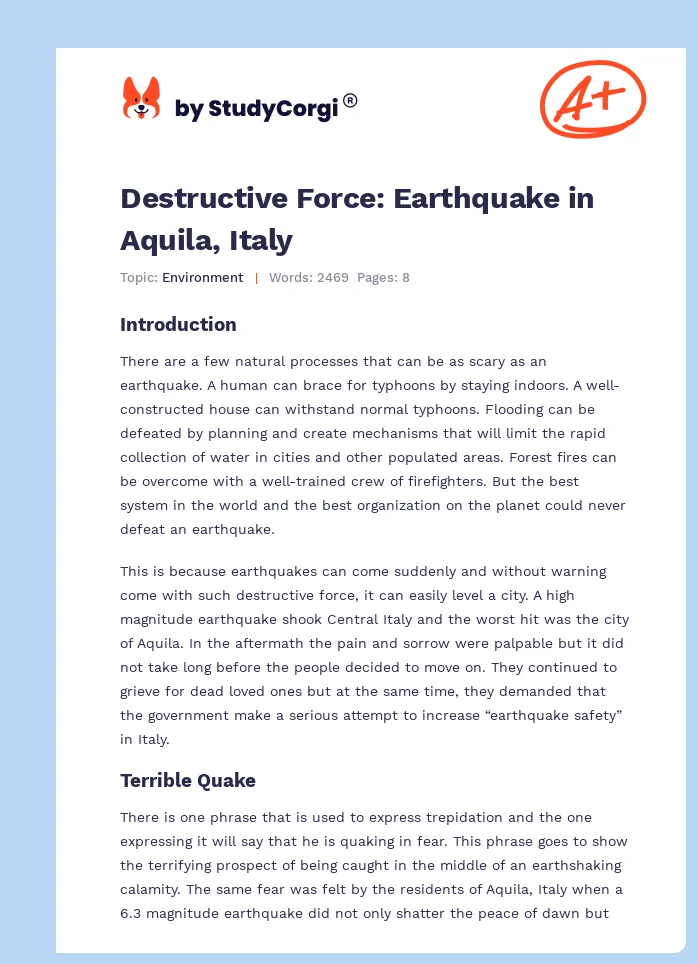 Destructive Force: Earthquake in Aquila, Italy. Page 1