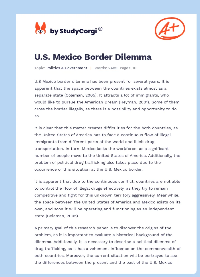 U.S. Mexico Border Dilemma. Page 1