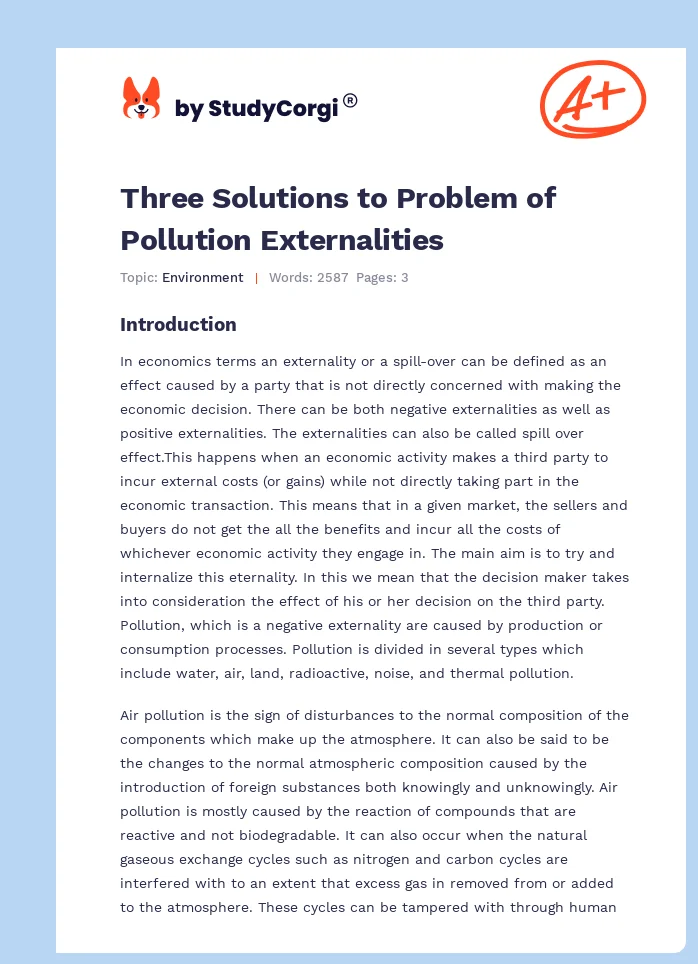 Three Solutions to Problem of Pollution Externalities. Page 1