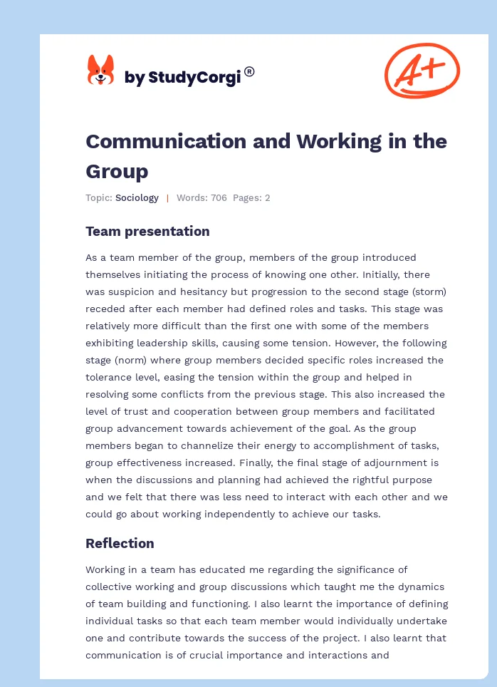 Communication and Working in the Group. Page 1