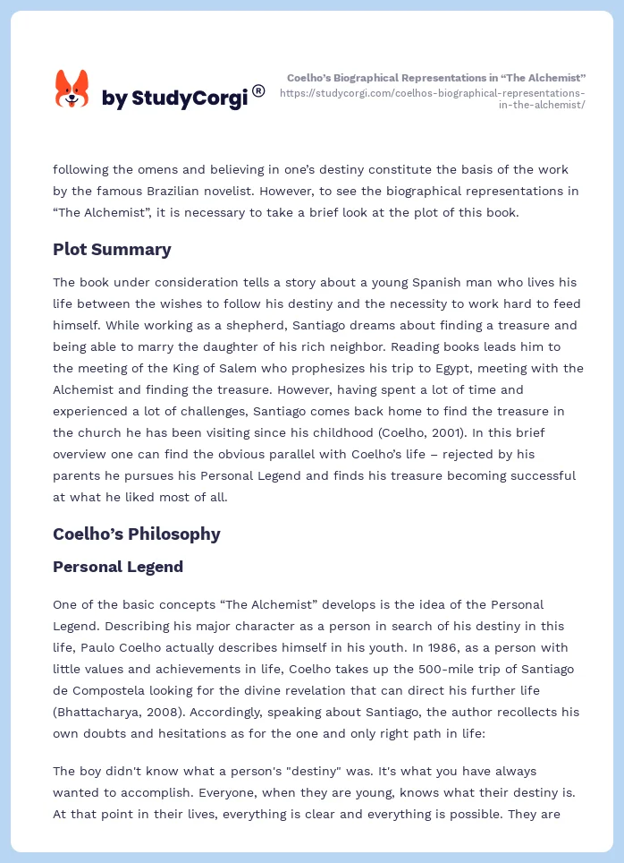 Coelho’s Biographical Representations in “The Alchemist”. Page 2