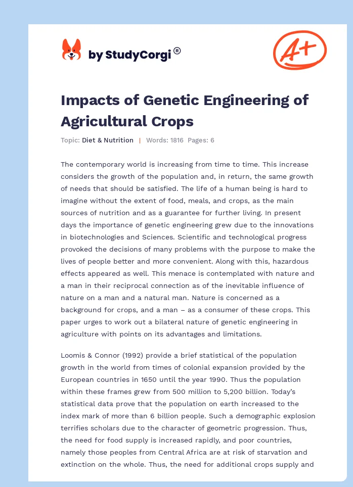 Impacts of Genetic Engineering of Agricultural Crops. Page 1