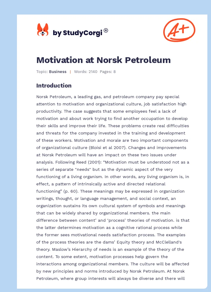 Motivation at Norsk Petroleum. Page 1