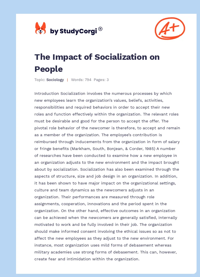 The Impact of Socialization on People. Page 1