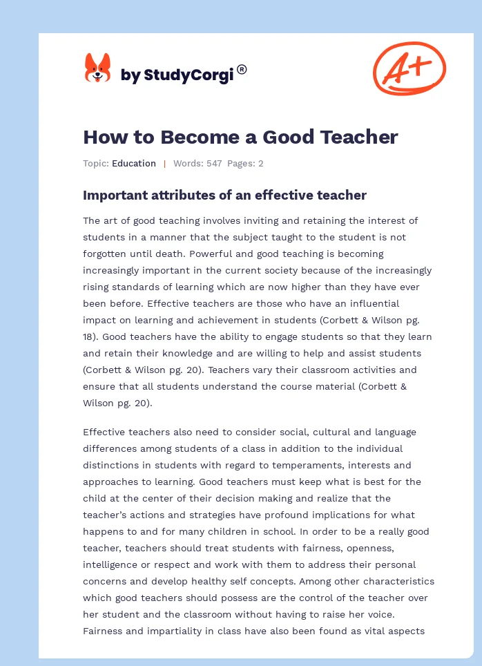 How to Become a Good Teacher. Page 1