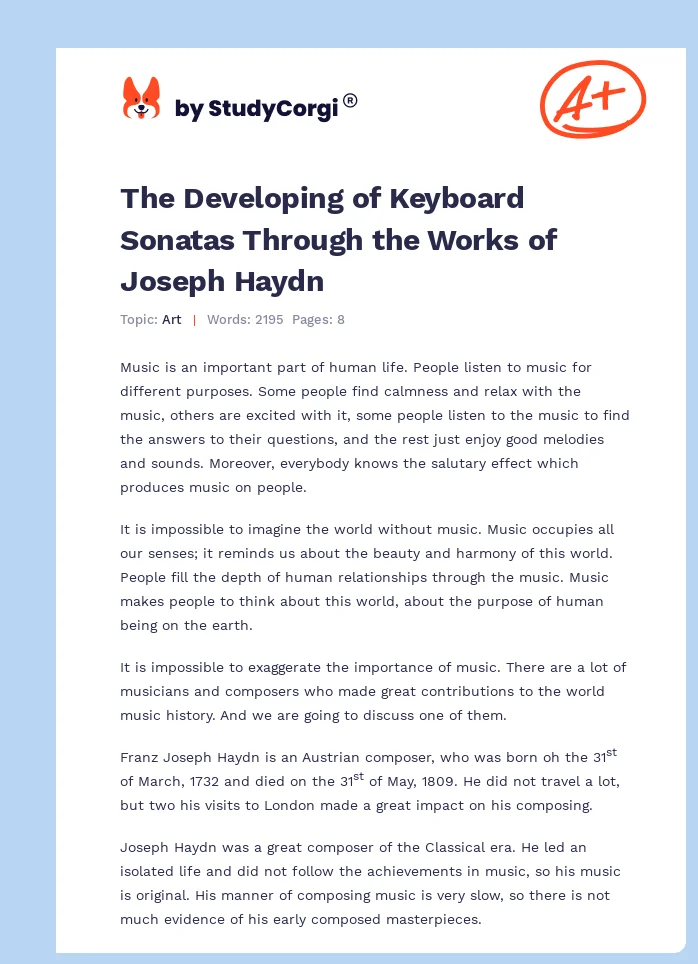 The Developing of Keyboard Sonatas Through the Works of Joseph Haydn. Page 1