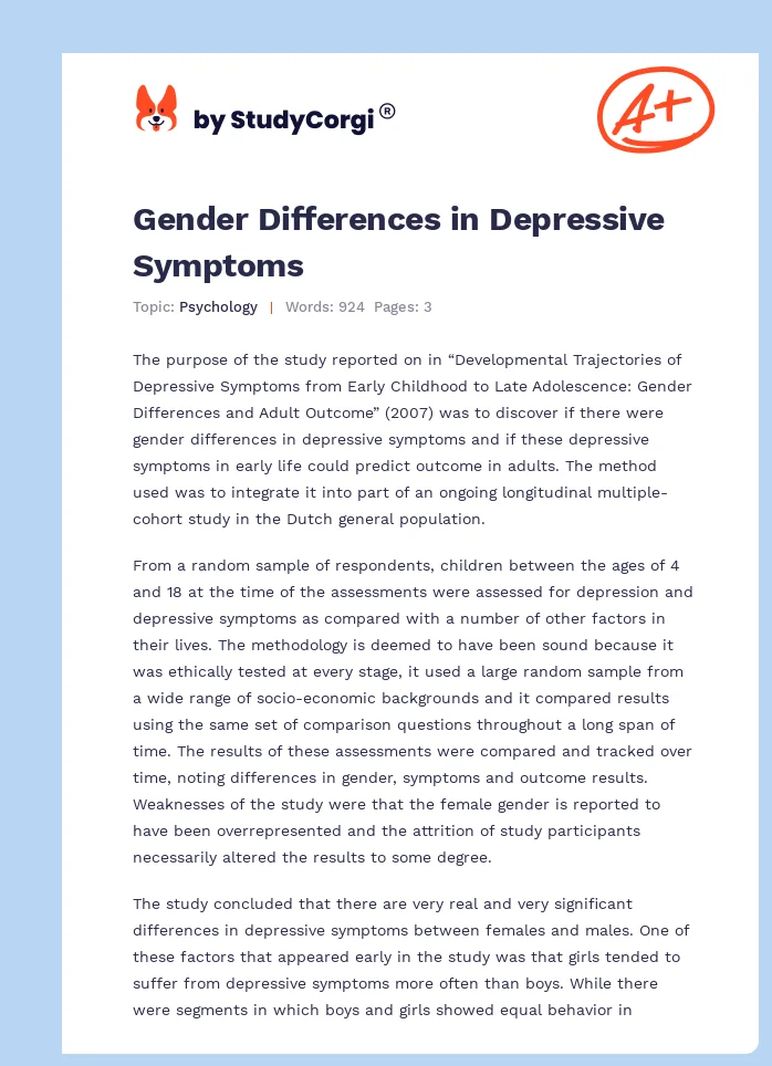 Gender Differences in Depressive Symptoms. Page 1