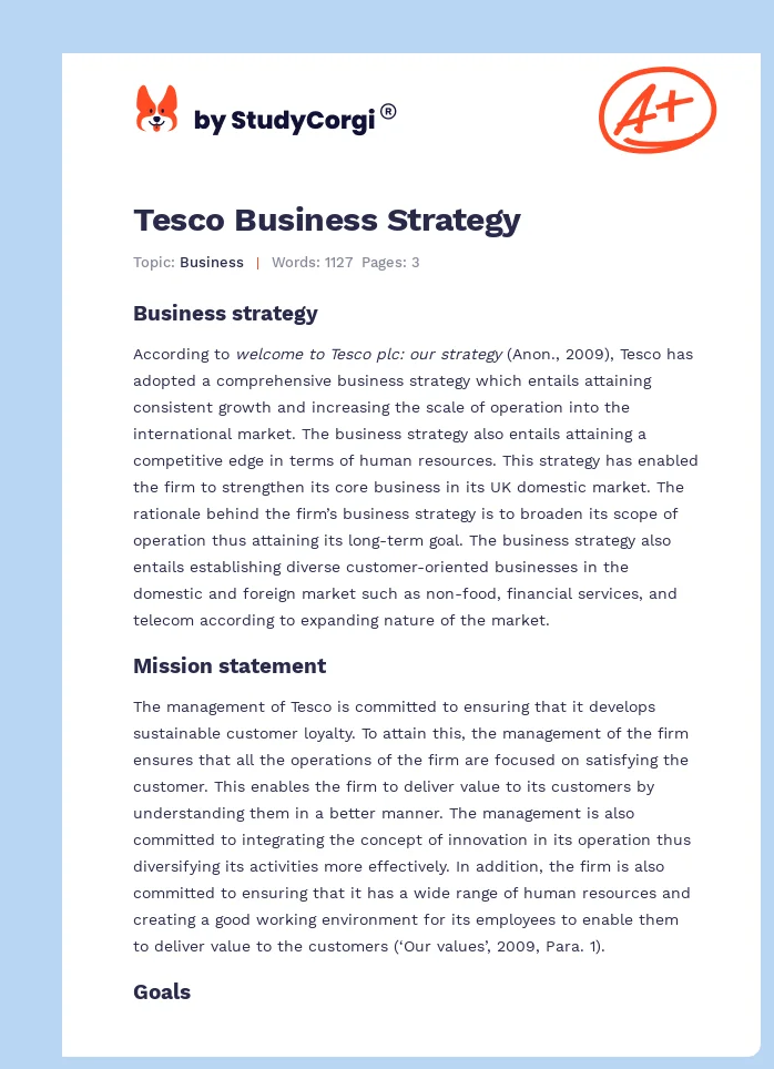 Tesco Business Strategy. Page 1