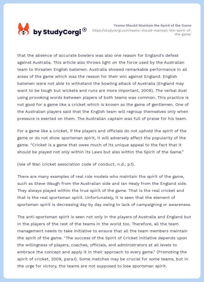 Teams Should Maintain the Spirit of the Game. Page 2