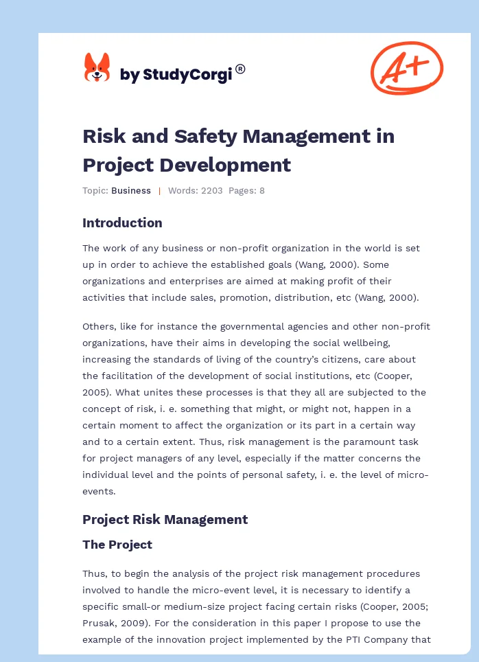 Risk and Safety Management in Project Development. Page 1
