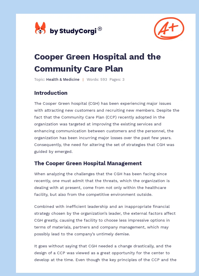 Cooper Green Hospital and the Community Care Plan. Page 1