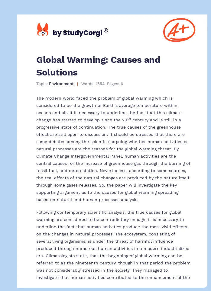 Global Warming: Causes and Solutions. Page 1