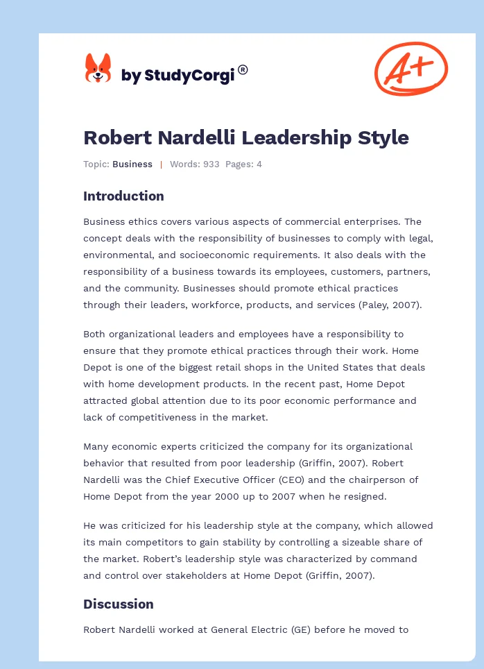 Robert Nardelli Leadership Style. Page 1