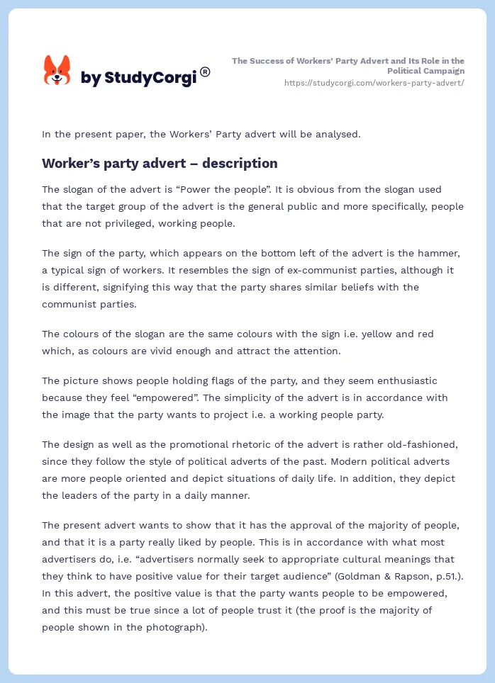 The Success of Workers’ Party Advert and Its Role in the Political Campaign. Page 2