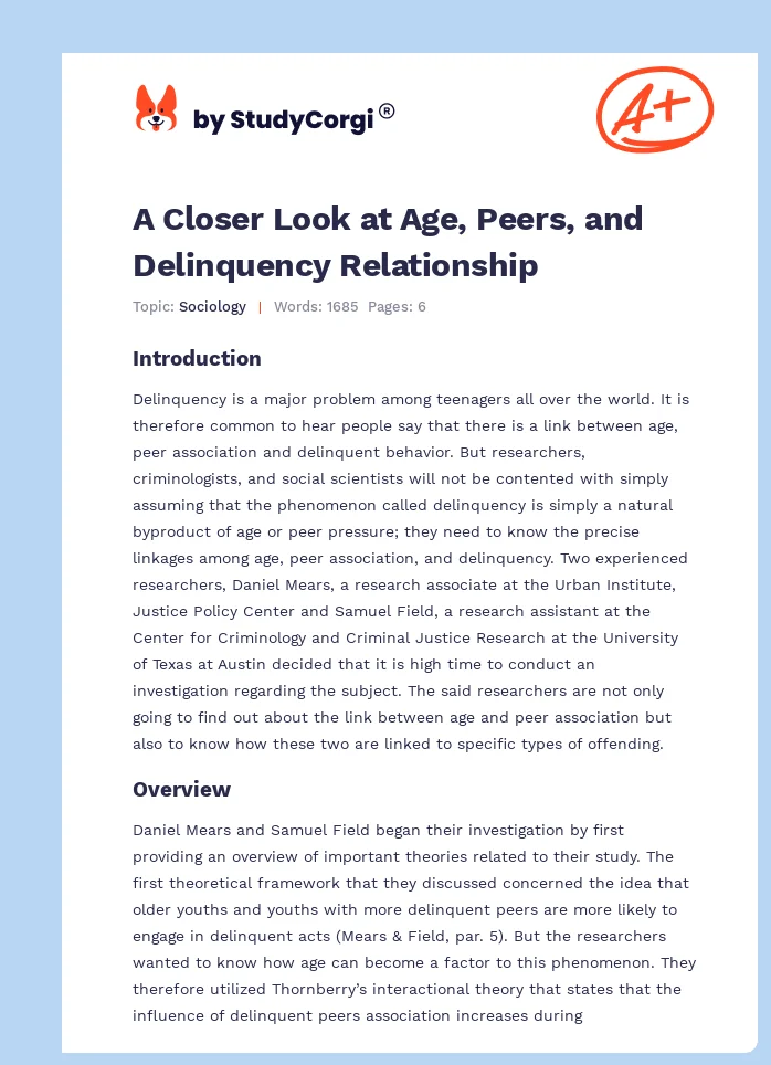 A Closer Look at Age, Peers, and Delinquency Relationship. Page 1