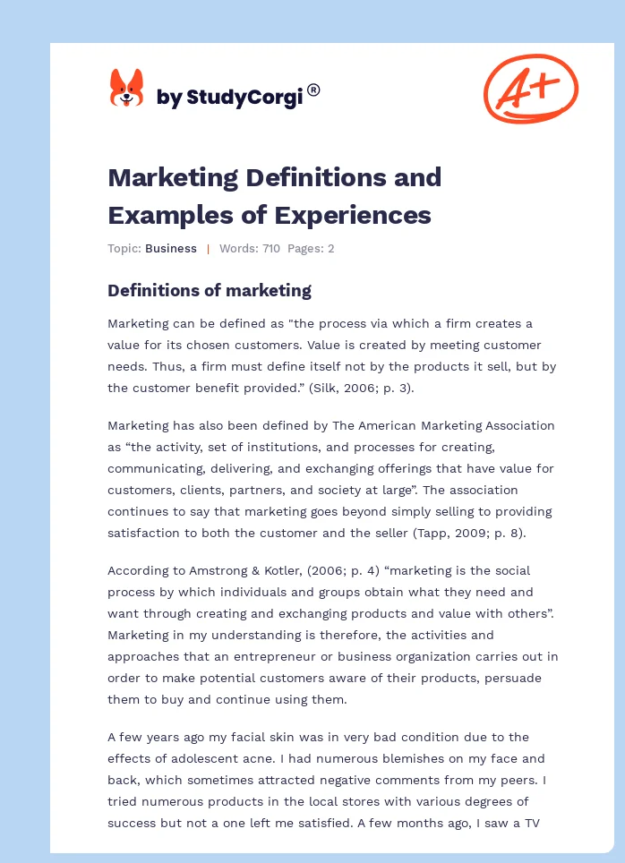 Marketing Definitions and Examples of Experiences. Page 1