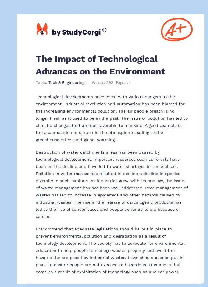 The Impact of Technological Advances on the Environment. Page 1