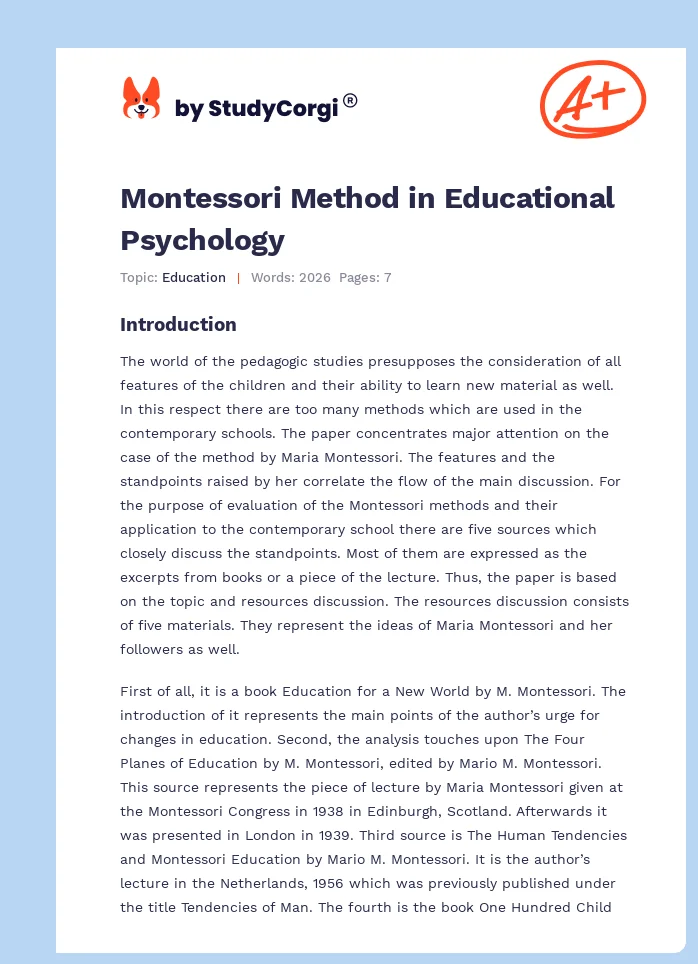 Montessori Method in Educational Psychology. Page 1