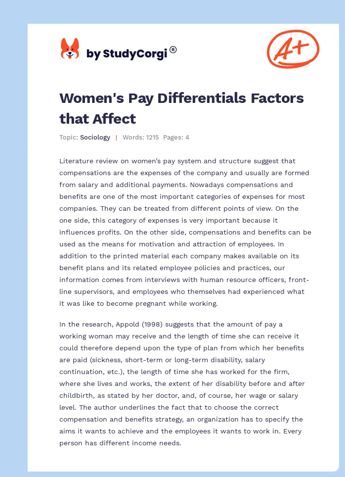 Women's Pay Differentials Factors that Affect. Page 1