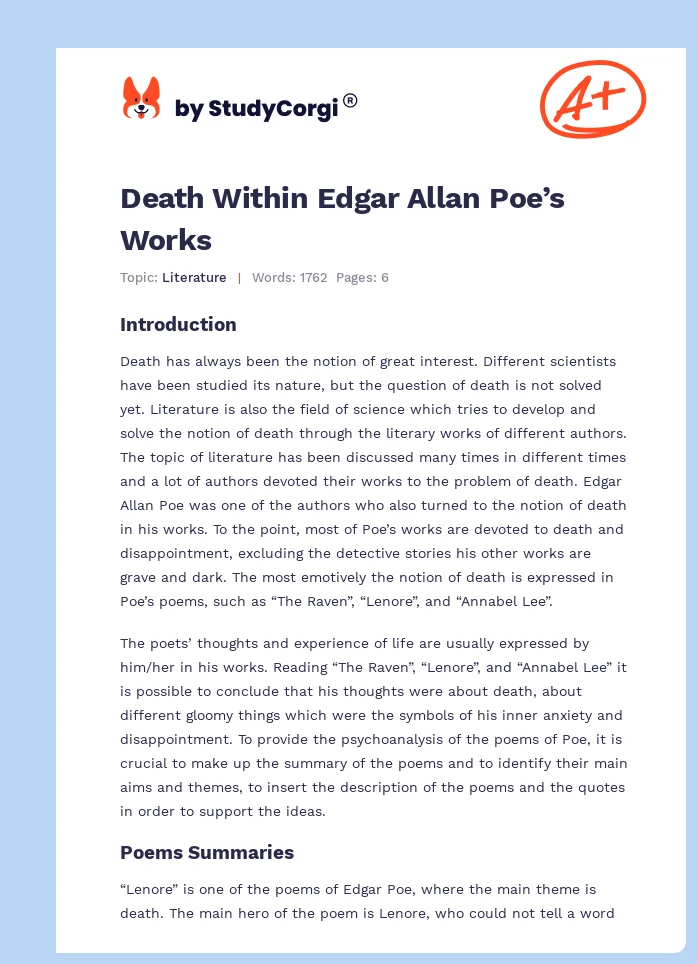 Death Within Edgar Allan Poe’s Works. Page 1