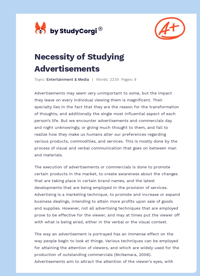 Necessity of Studying Advertisements. Page 1