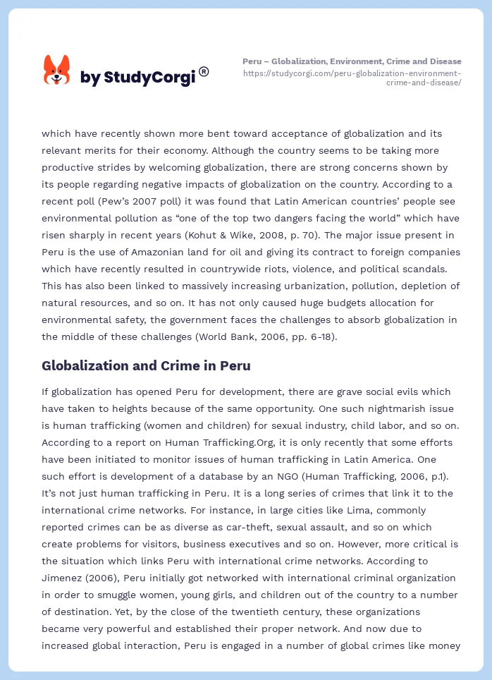 Peru – Globalization, Environment, Crime and Disease. Page 2