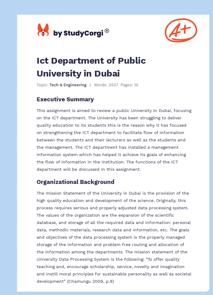 Ict Department of Public University in Dubai. Page 1