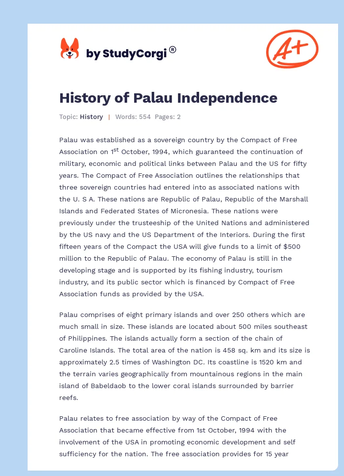 History of Palau Independence. Page 1