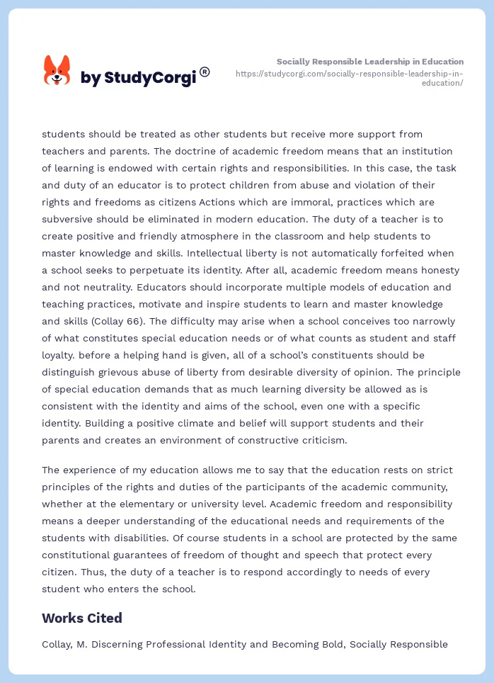 Socially Responsible Leadership in Education. Page 2