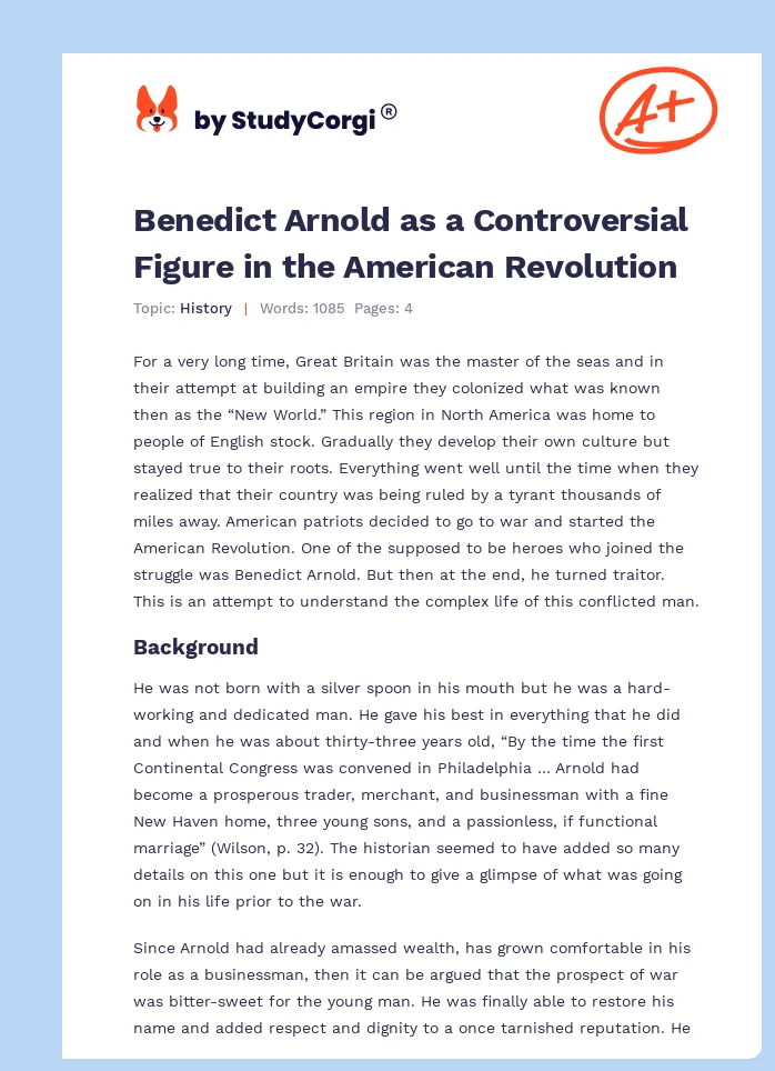 Benedict Arnold as a Controversial Figure in the American Revolution. Page 1