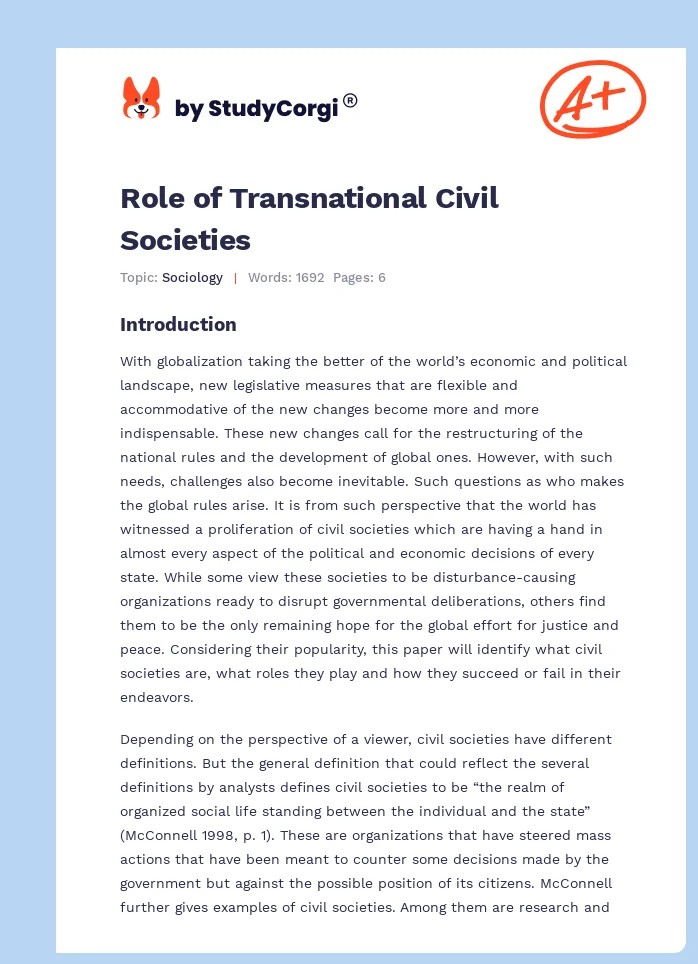 Role of Transnational Civil Societies. Page 1