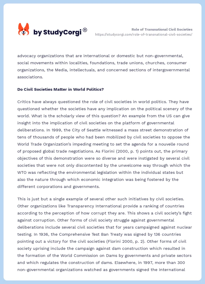 Role of Transnational Civil Societies. Page 2