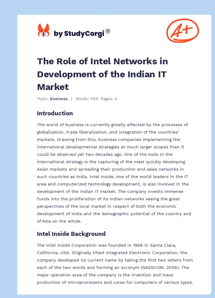 The Role of Intel Networks in Development of the Indian IT Market. Page 1