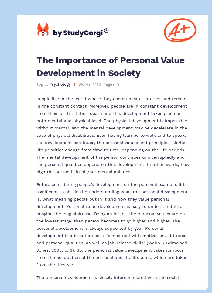 The Importance of Personal Value Development in Society. Page 1