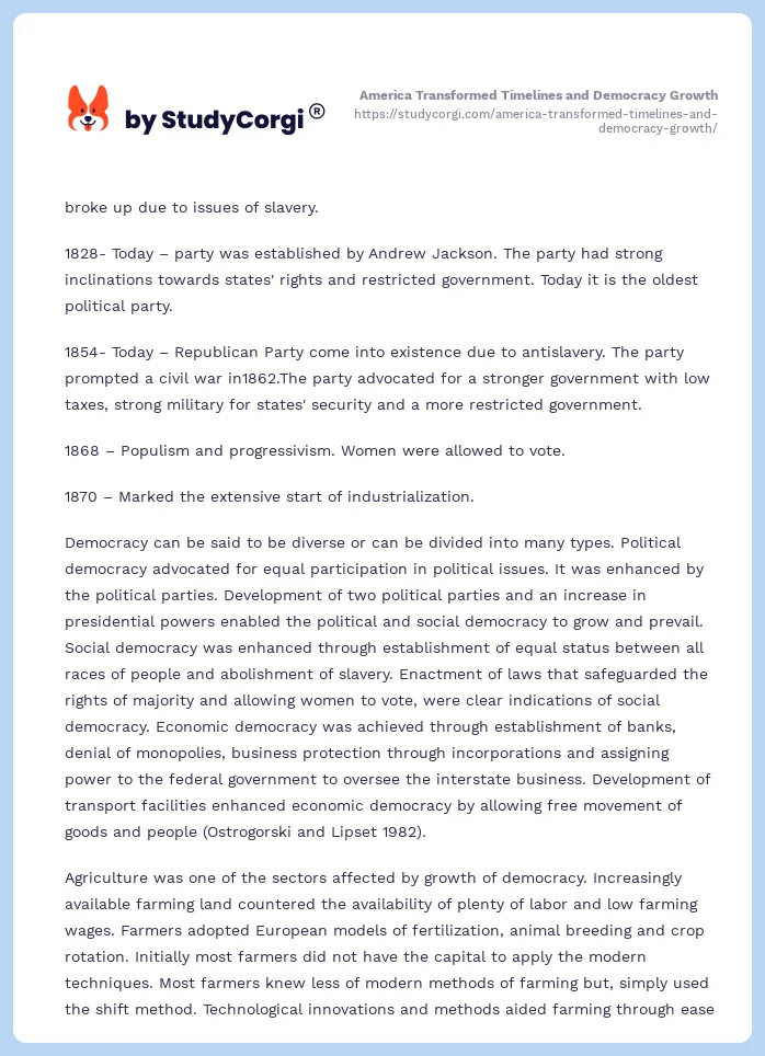 America Transformed Timelines and Democracy Growth. Page 2
