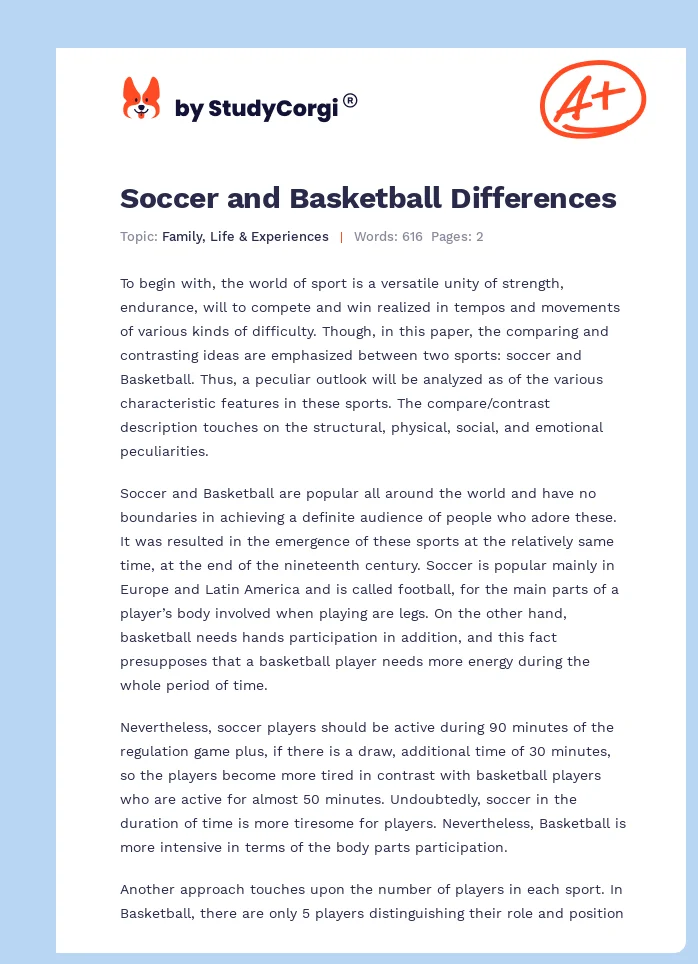 Soccer and Basketball Differences. Page 1