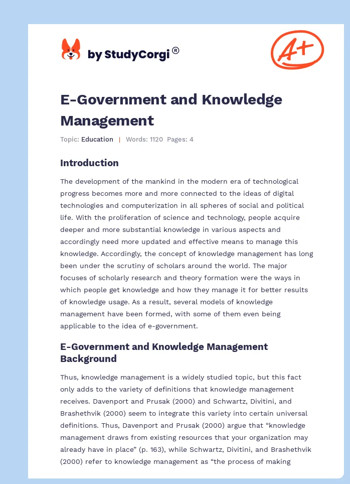 E-Government and Knowledge Management. Page 1